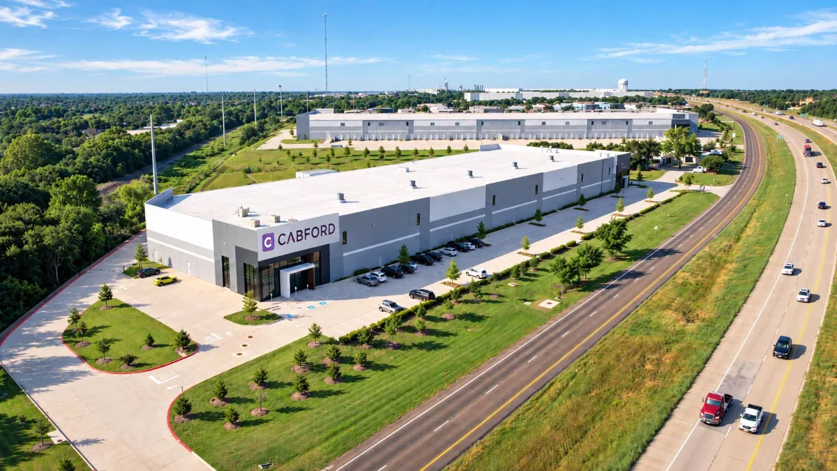 Aerial view of the Dallas, Texas cabinet plant where Cabford cabinets are built