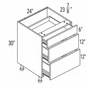 Melamine Shaker 24" Three Drawer Base Cabinet