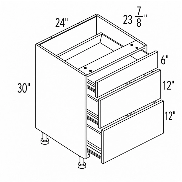 Lacquer Shaker 24″ Three Drawer Base Cabinet