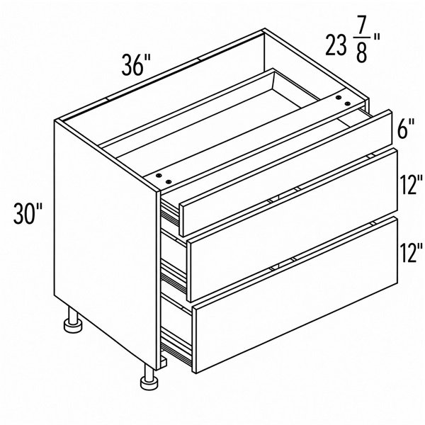 Lacquer 36″ Three Drawer Base Cabinet
