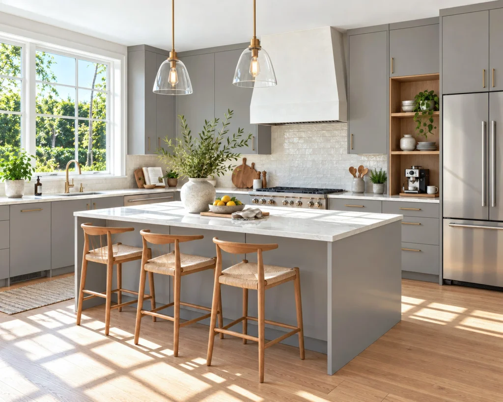 Bravelyn Glow Connected Gray Slab Assembled Cabinets.