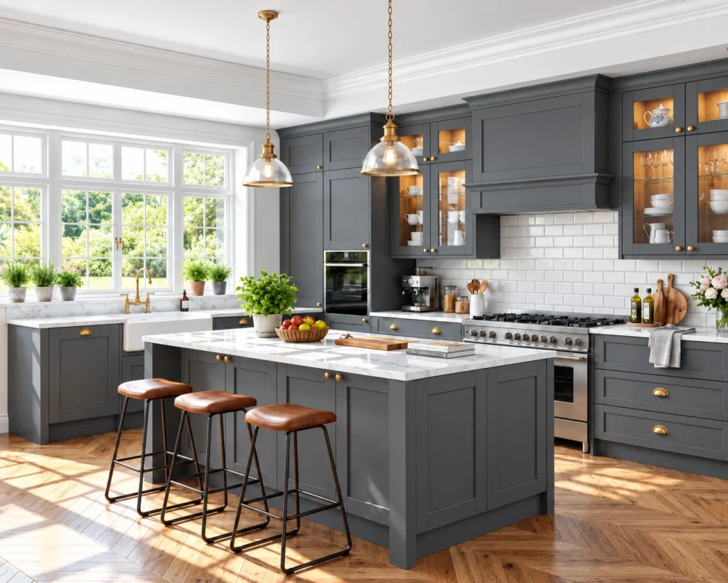 Sierra Glow Graphite Grey Shaker Assembled Cabinets.