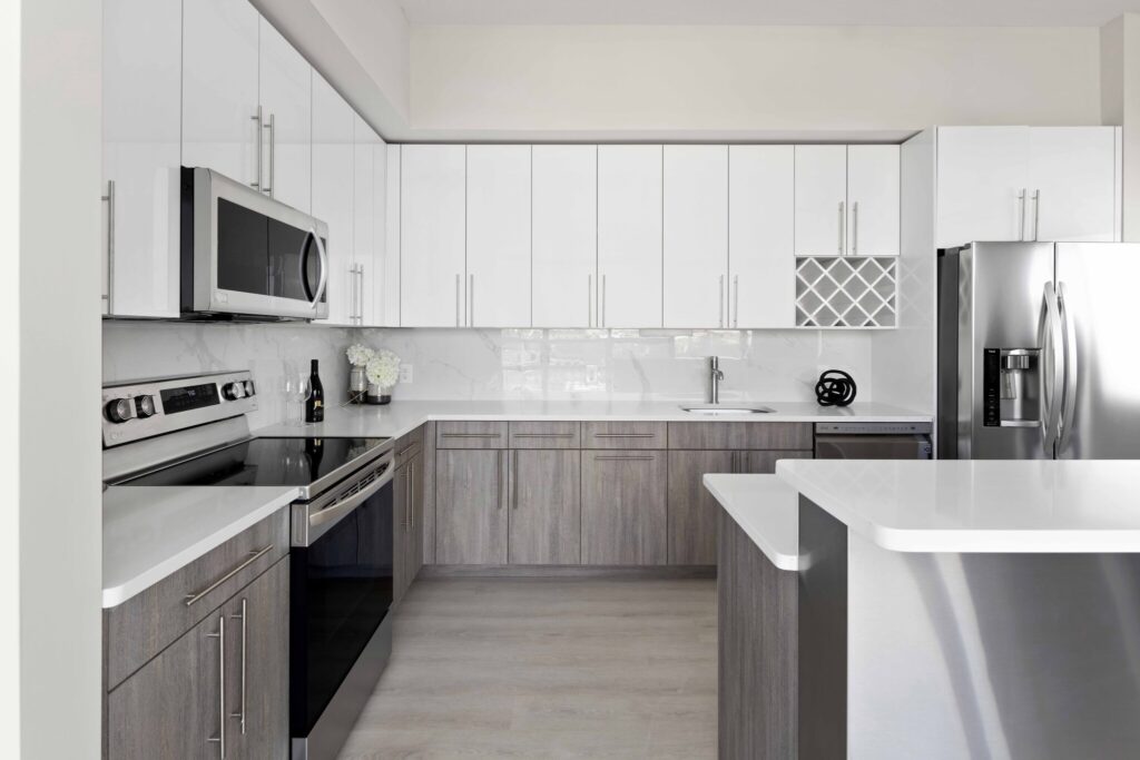 Modern slab kitchen with a large island in Jersey City, New Jersey